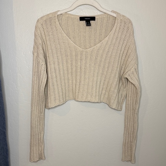 Forever 21 Tops - Forever21 | Beige Knit Crop Top Long Sleeve